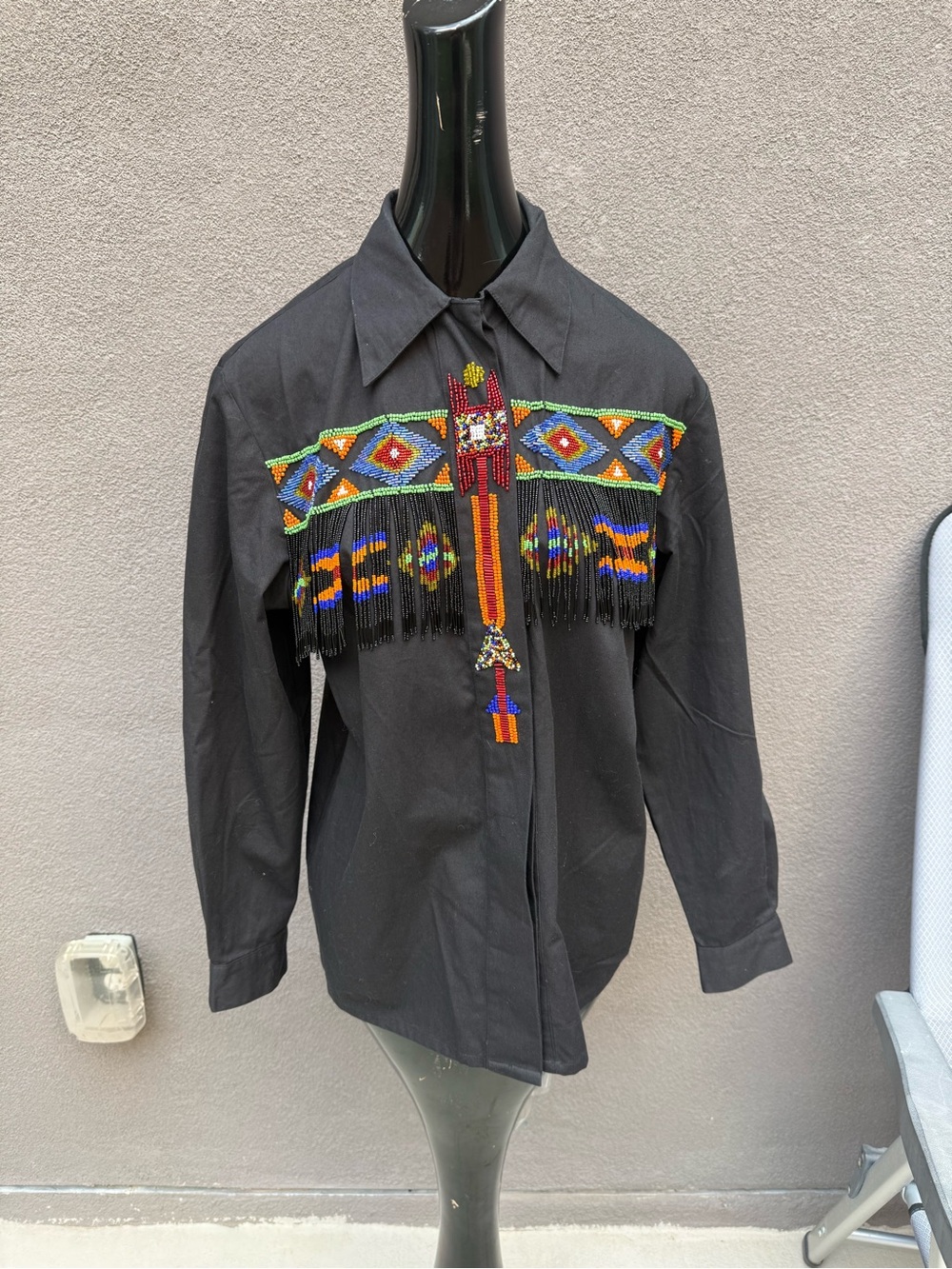 Lew Magram New York Beaded Southwestern Cotton Blouse SZ 8 Vibrant Colors VTGE